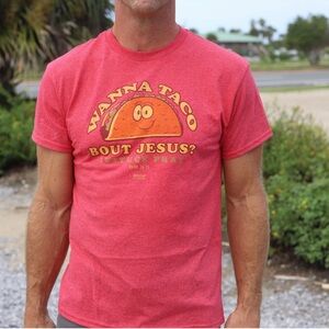 NWT Christian Graphic Men's T-Shirt "Wanna Taco Bout Jesus"